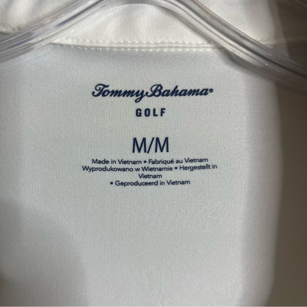 Tommy Bahama Size Medium Golf White Palm Collar Polo Shirt Performance K12 - Picture 5 of 6